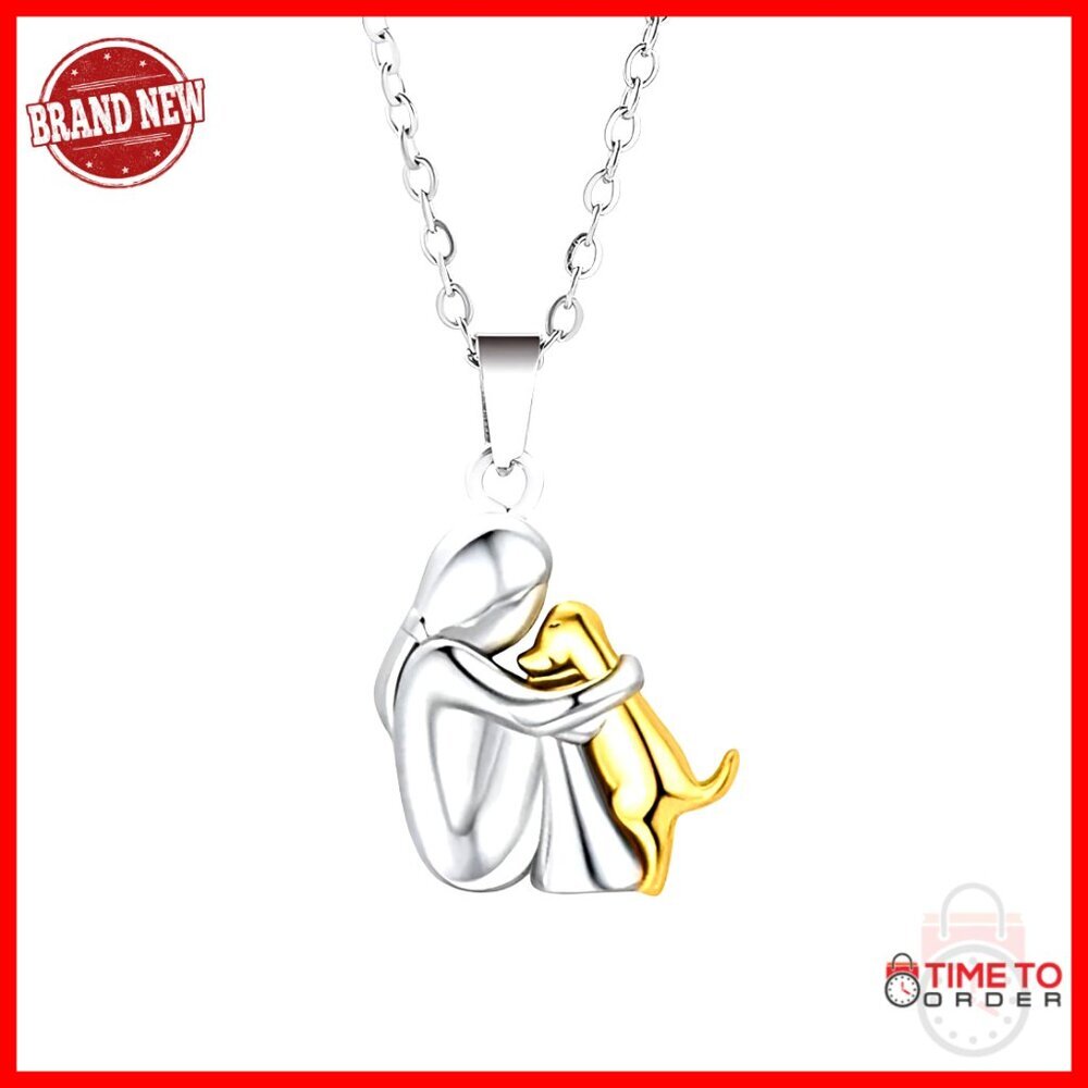 Sterling Silver Hug Necklace with 14K Gold Accent, Pendant Necklace